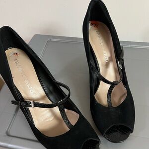 Franco Sarto Suede Leather Peep Toe Mary Jane's Heels Size 9.5
